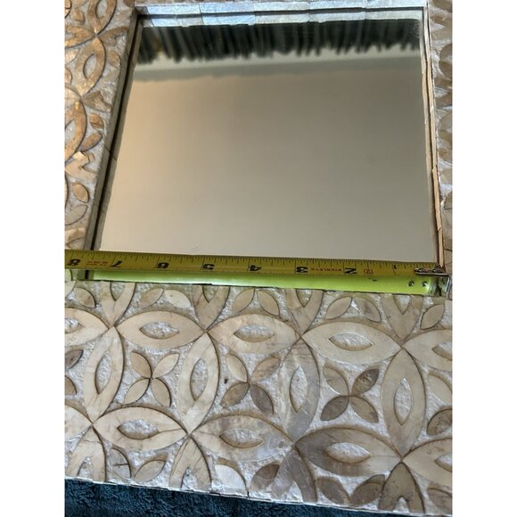 Vintage Mother of Pearl Abalone Shell Floral Design Wall Art Mirror 16" Square - Picture 9 of 11